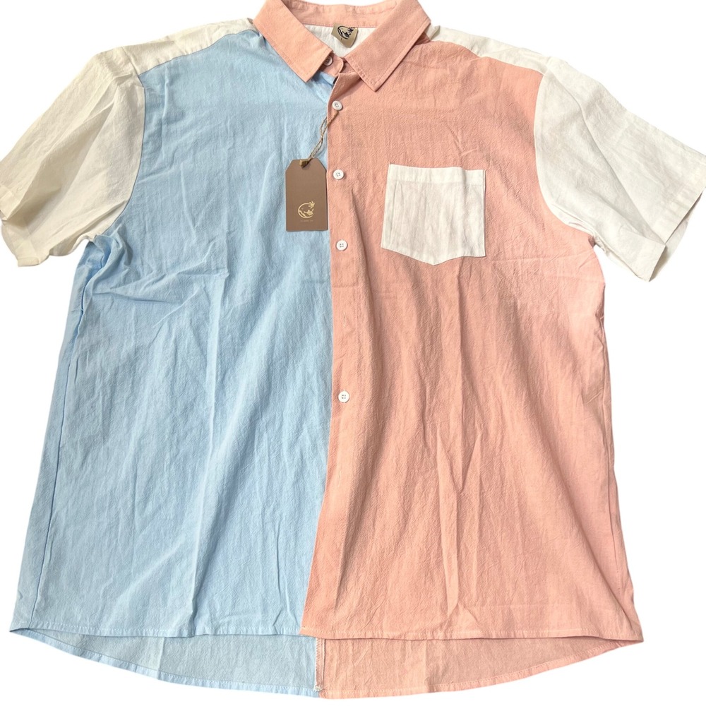 HARDADDY Color Block Short Sleeve Button Up Shirt Men's Size L Pastel